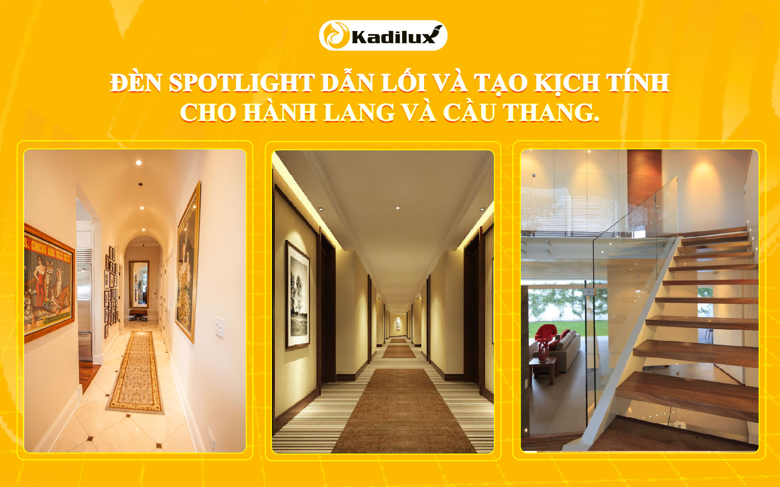 Đèn spotlight dẫn lối và tạo kịch tính cho hành lang và cầu thang