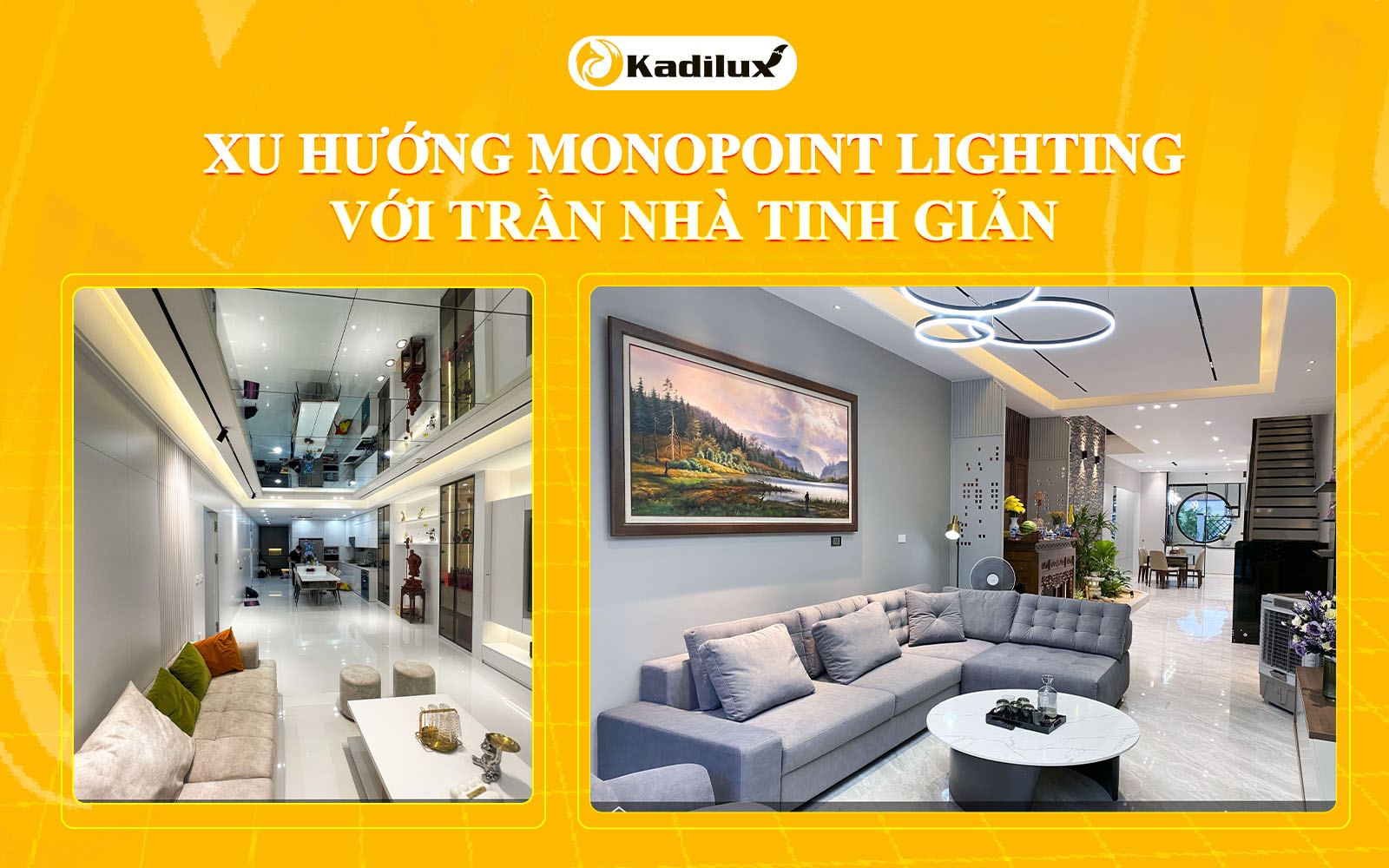 Xu hướng monopoint lighting với trần nhà tinh giản và các điểm sáng có chủ đích.