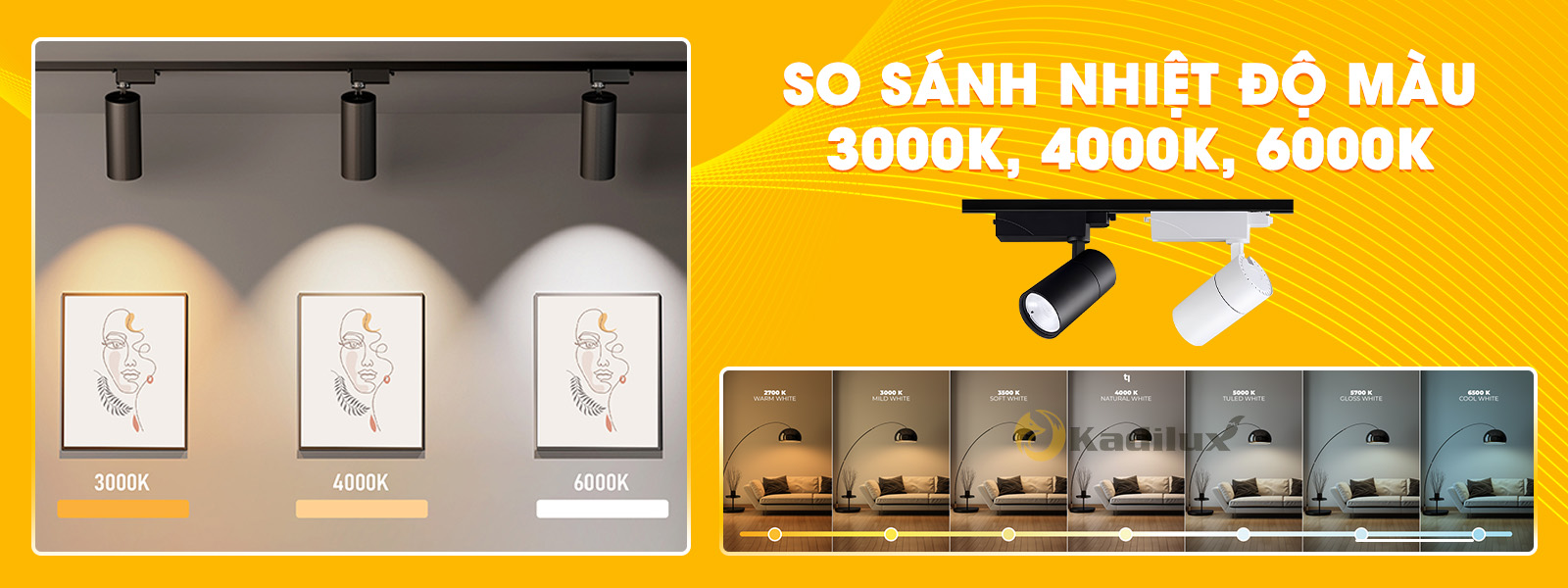 So sánh nhiệt độ màu 3000K, 4000K, 6000K cho đèn rọi điểm