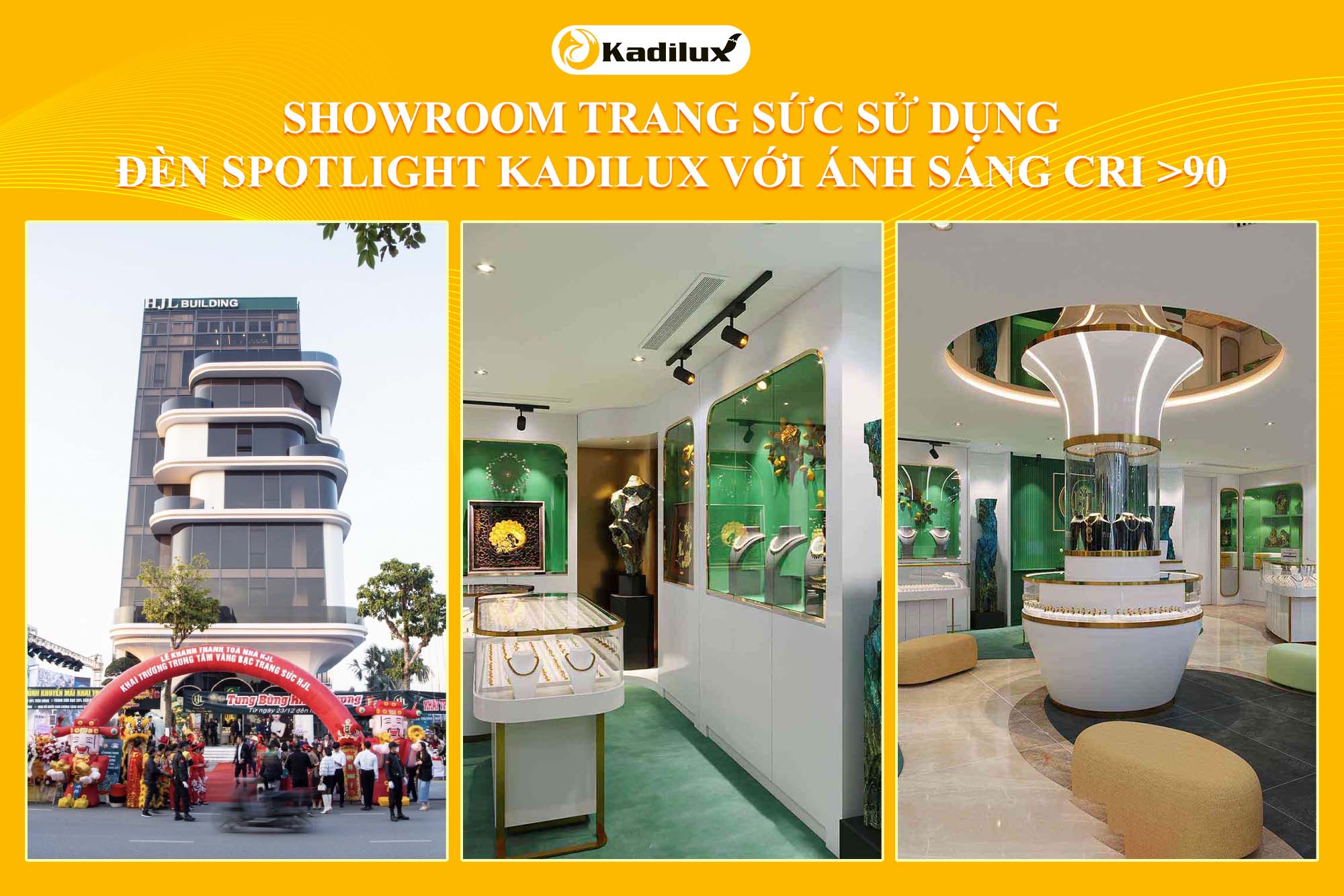 Showroom trang sức 80m² sử dụng 85 đèn spotlight Kadilux với ánh sáng CRI >90