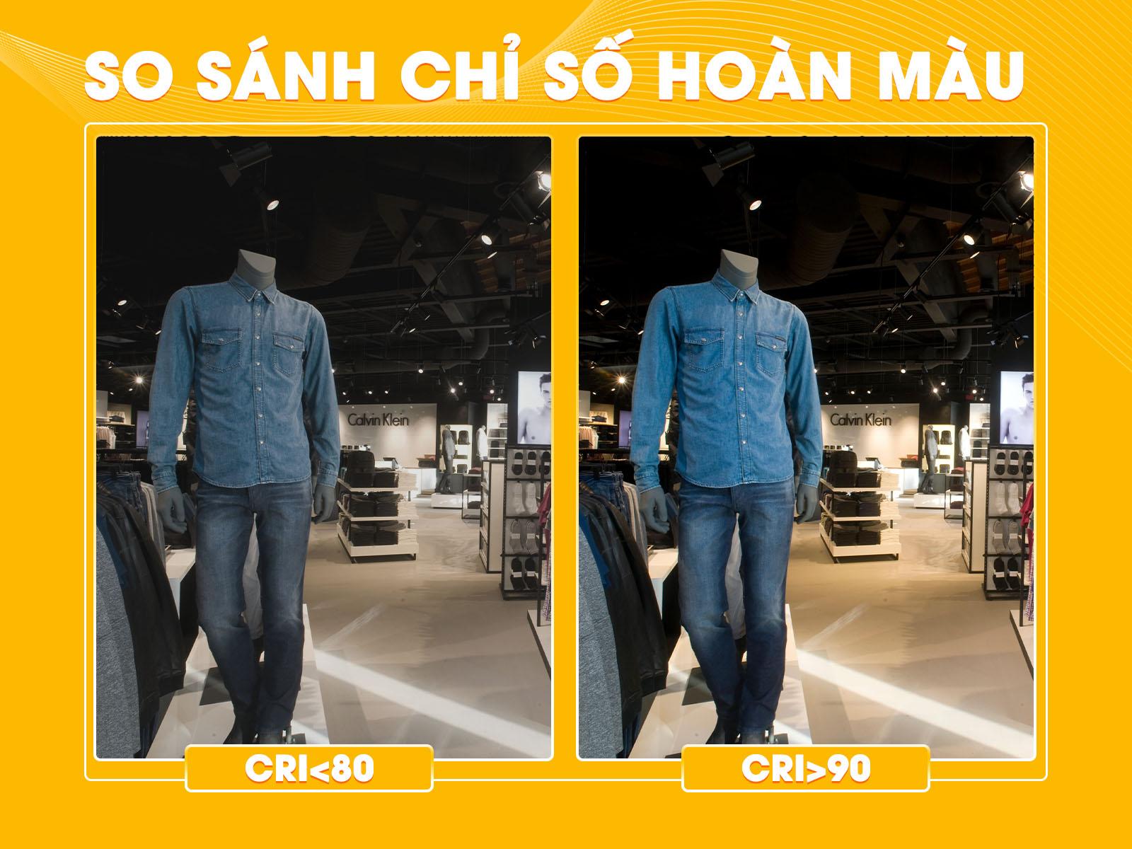 So sánh chỉ số hoàn màu 80 và chỉ số hoàn màu 90 trên cùng sản phẩm
