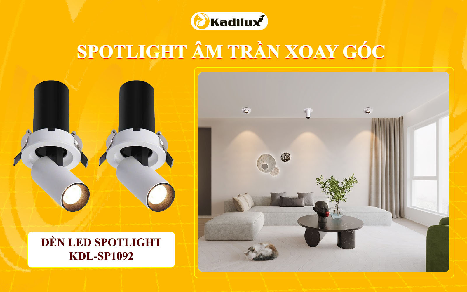 Spotlight âm trần xoay góc chiếu sáng tác phẩm nghệ thuật trên tường.