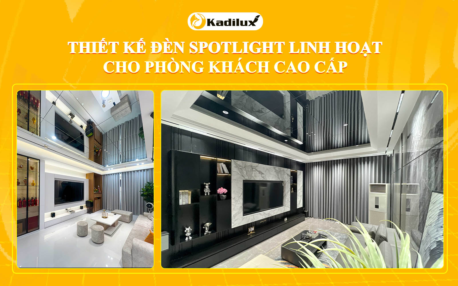 Thiết kế đèn spotlight linh hoạt cho phòng khách cao cấp, tạo không gian sang trọng