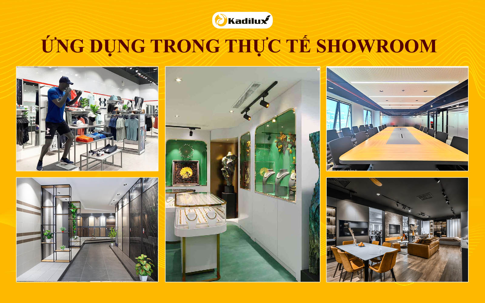 Hệ thống đèn spotlight LED chiếu sáng sản phẩm trong showroom thương mại